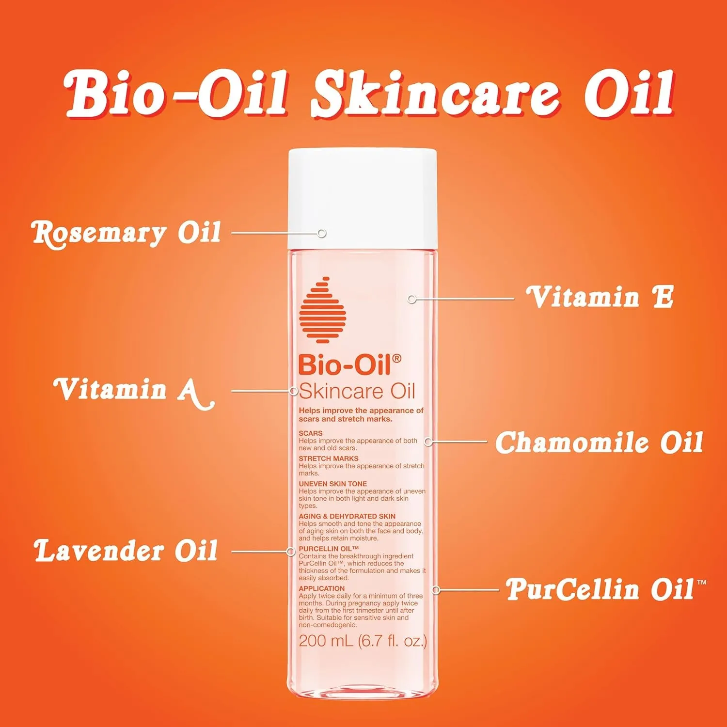 Skincare Body Oil Serum, Face and Body Moisturizer with Vitamin E & A, for Scars, Stretch Marks, Sensitive Skin, All Skin Types, Dermatologist Recommended, Non-Comedogenic, 6.7 Oz