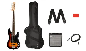 Squier Affinity Series Precision Bass PJ Pack, Laurel Fingerboard, 3-Color Sunburst, Gig Bag, Rumble 15 - 120V