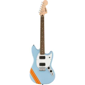 Squier FSR Bullet Mustang HH Daphne Blue with Orange Stripes