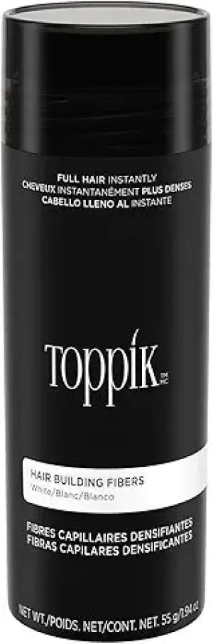 Toppik Hair Building Fibers, White, 55G | Fill in Fine or Thinning Hair | Instantly Thicker, Fuller Looking Hair | 9 Shades for Men Women