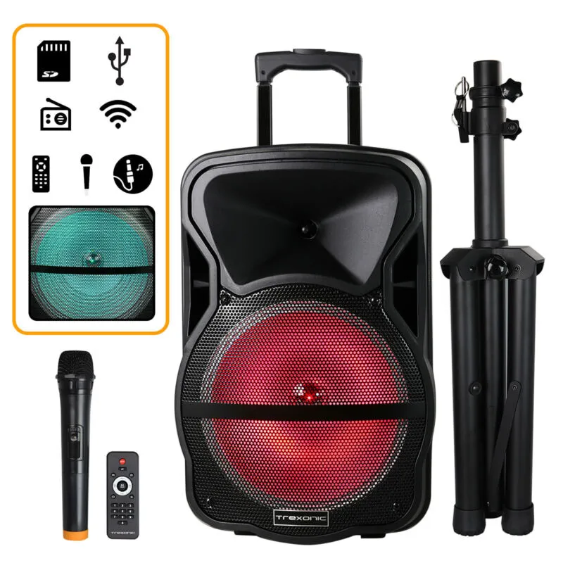Trexonic Combination 12 Inch Bluetooth Portable Speaker and Tripod Stand with Re