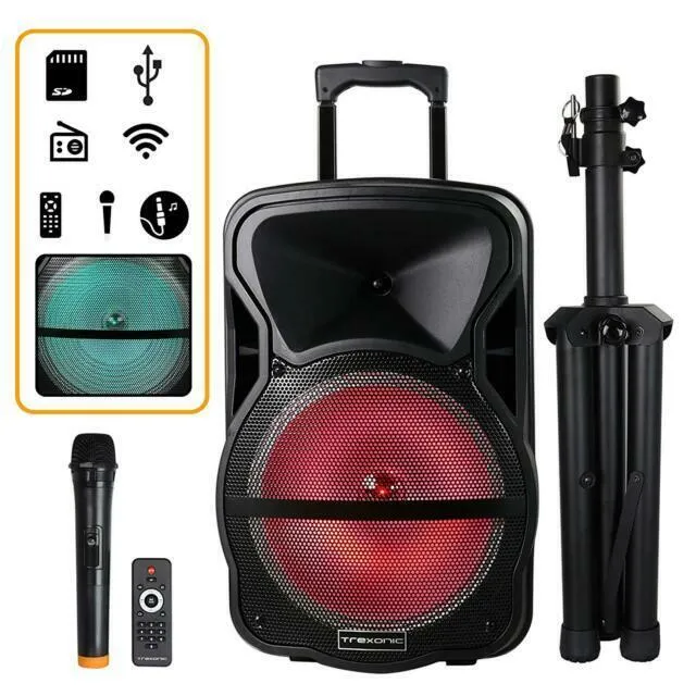 Trexonic Combination 12 Inch Bluetooth Portable Speaker and Tripod Stand with Re
