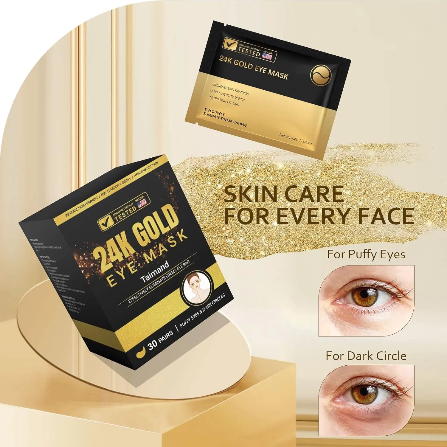 Under Eye Patches (30 Pairs), 24K Gold under Eye Mask for Puffy Eyes, Dark Circles,Bags and Wrinkles with Collagen,Relieves Pressure and Reduces Wrinkles,Revitalises and Refreshes Your Skin