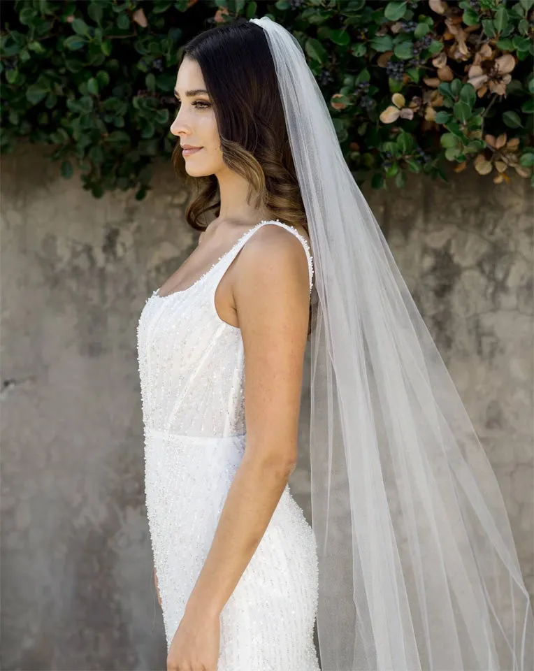 wedding veil - one tier glimmer tulle raw edge - Lucca at Kezani