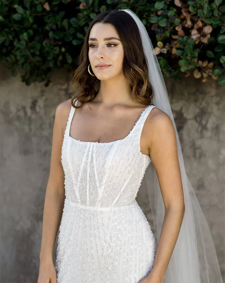 wedding veil - one tier glimmer tulle raw edge - Lucca at Kezani