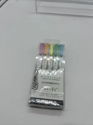 Zebra Mildliner Brush Pen & Marker Fluorescent 5-pk Double Sided Highlighter